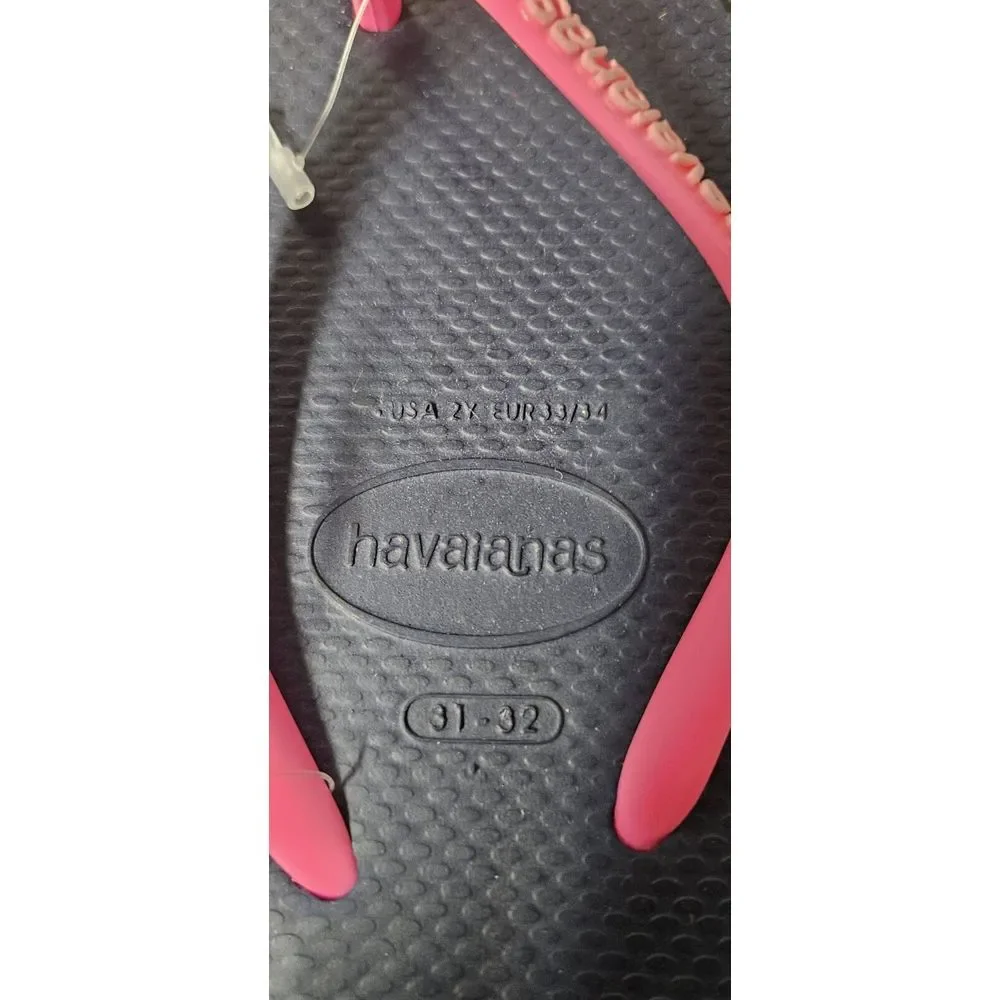 NWT Havaianas Brazil made Blue & Neon PInk Flip Flop kids 2Y/foot‎ 20.7- 21cm